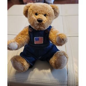 Bestway‎ Toys Fully Jointed Teddy in Denim Overalls with American Flag